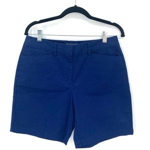 Lands End Navy Blue Flat Front Shorts Size 6 Tall Long
